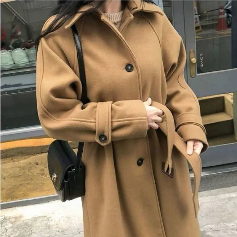 Winter Women's Thicken Wool Blend Long Coat (Korean Style)