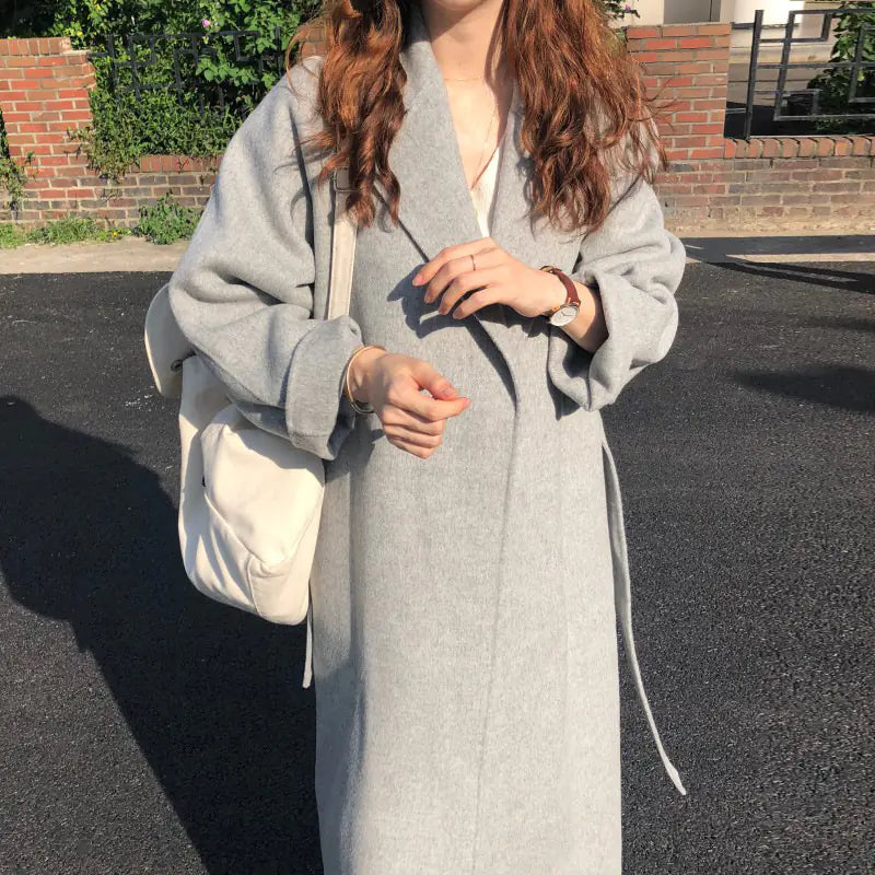 Lapel Loose Tie Women's Cashmere Wool Coat
