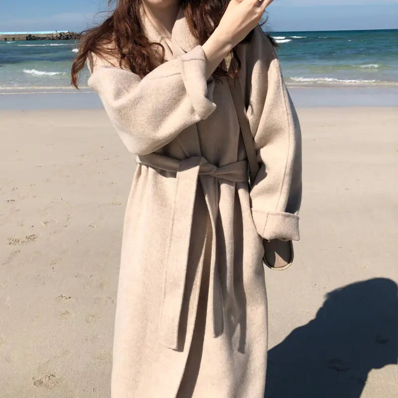 Lapel Loose Tie Women's Cashmere Wool Coat