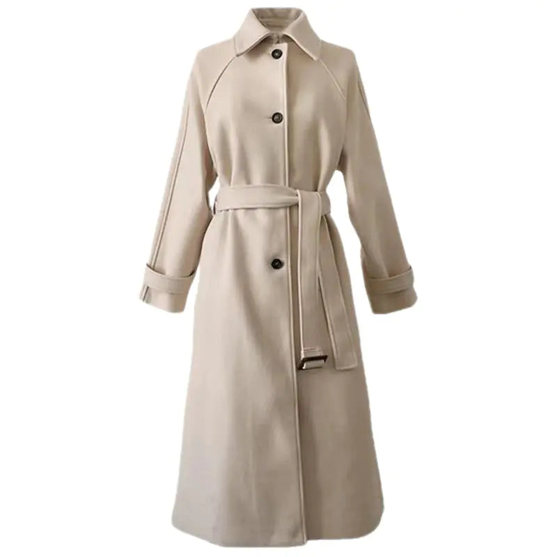 Winter Women's Thicken Wool Blend Long Coat (Korean Style)