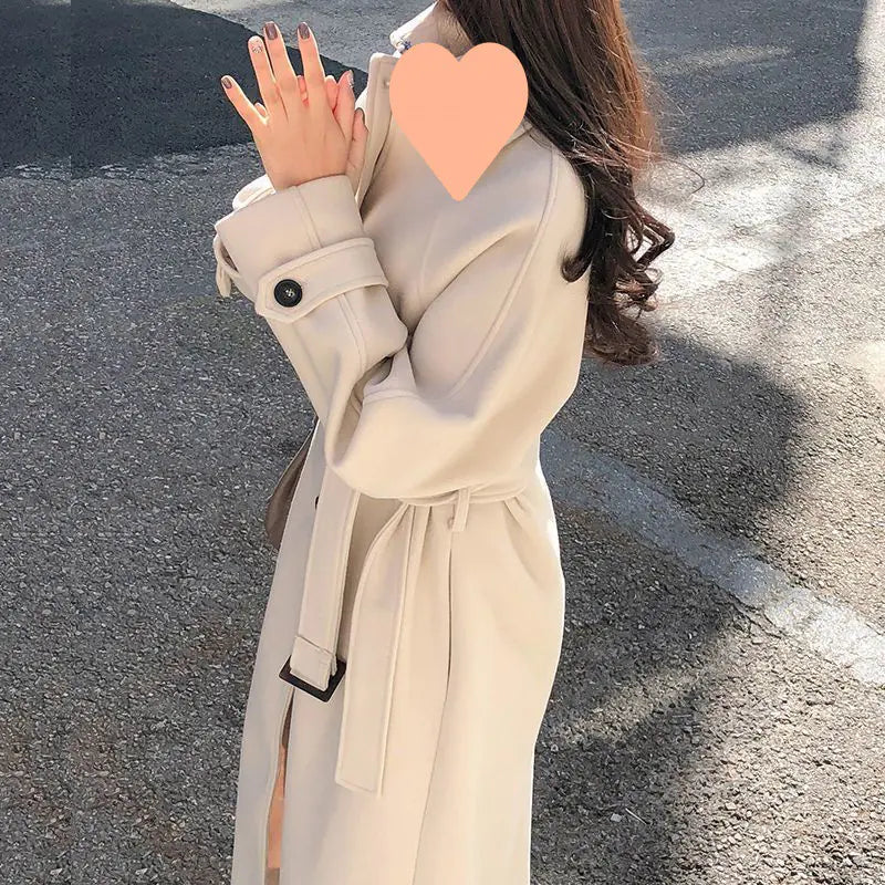 Winter Women's Thicken Wool Blend Long Coat (Korean Style)